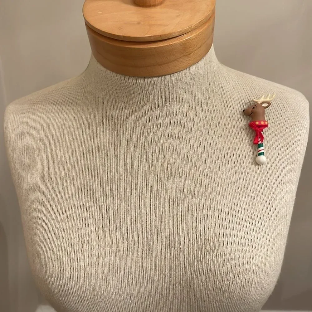 Vintage Hallmark Cards Festive Reindeer Candy Cane Brooch Lapel Pin Christmas